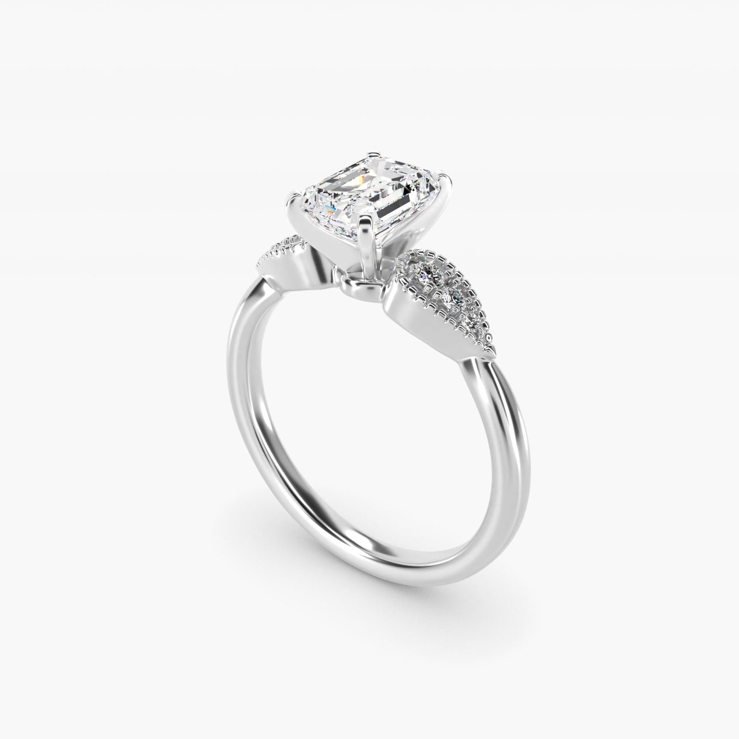 Pear-Shaped Diamond Detail Engagement Ring in 14k White Gold - Emerald Center