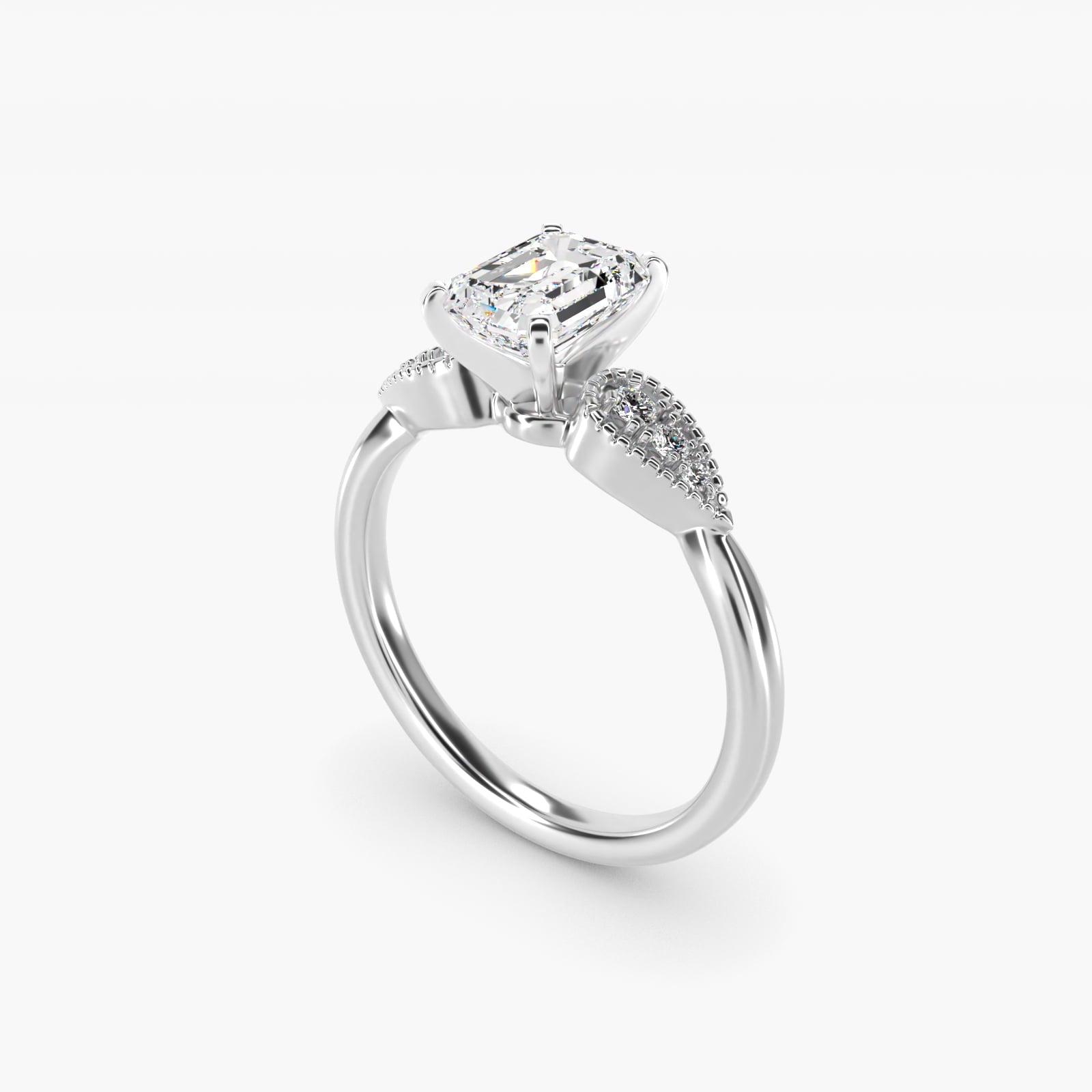 Pear-Shaped Diamond Detail Engagement Ring in 14k White Gold - Emerald Center