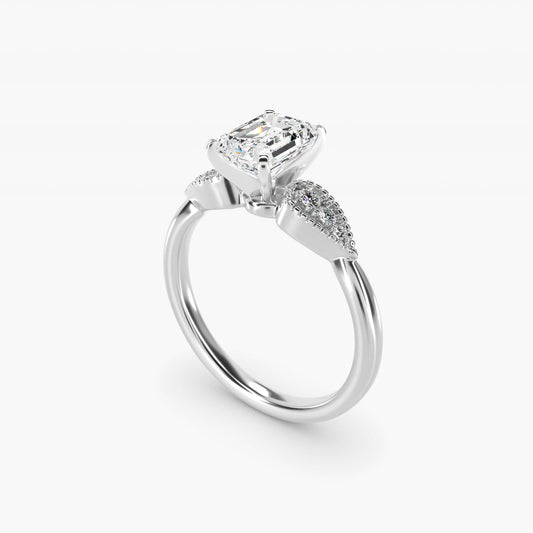 Pear-Shaped Diamond Detail Engagement Ring in 14k White Gold - Emerald Center