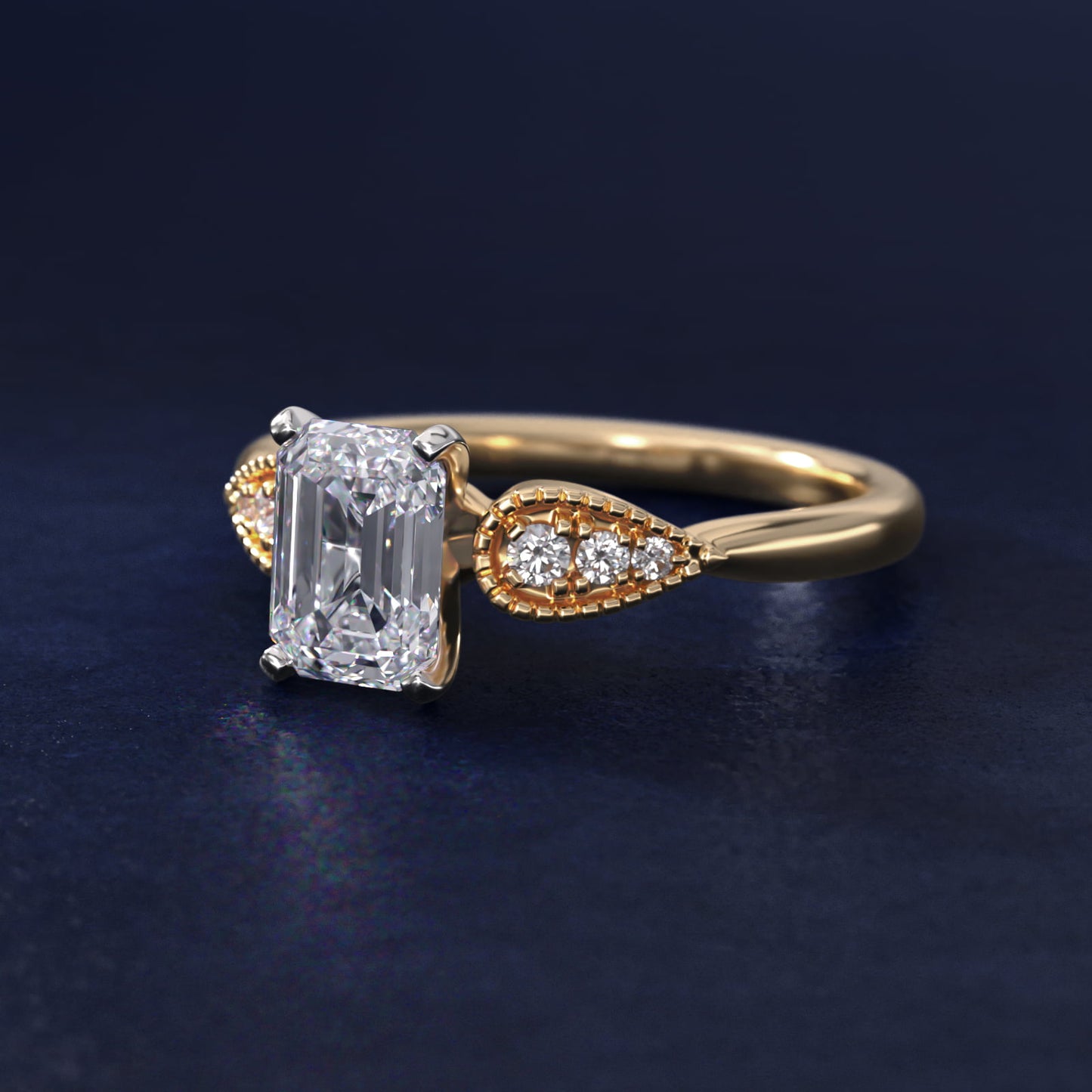 Pear-Shaped Diamond Detail Engagement Ring in 14k Yellow Gold - Emerald Center