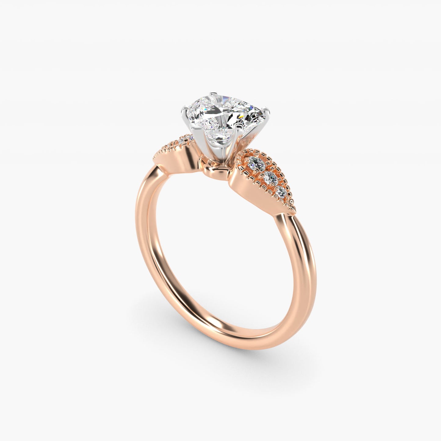 Pear-Shaped Diamond Detail Engagement Ring in 14k Rose Gold - Heart Center