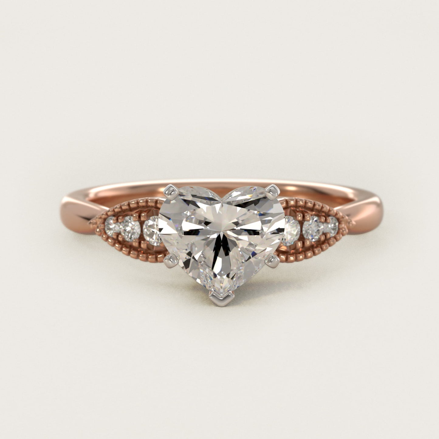 Pear-Shaped Diamond Detail Engagement Ring in 14k Rose Gold - Heart Center