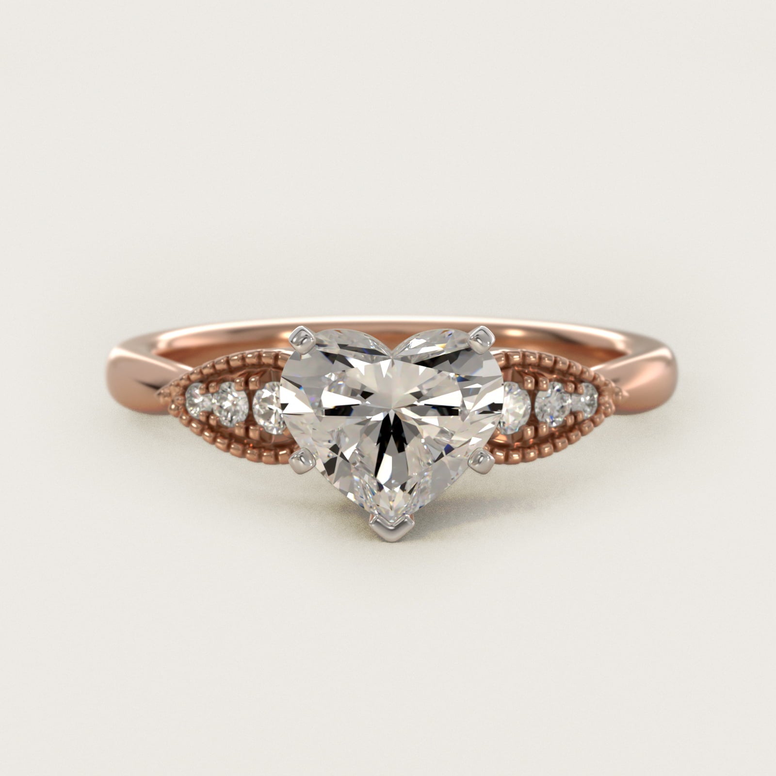 Pear-Shaped Diamond Detail Engagement Ring in 14k Rose Gold - Heart Center
