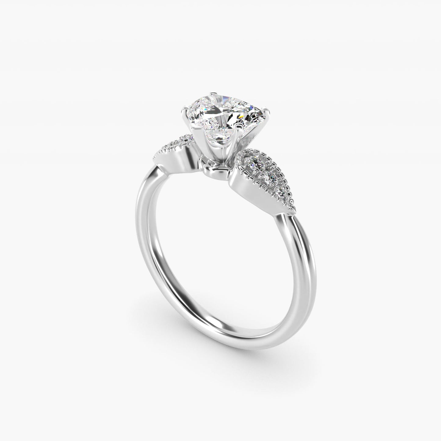 Pear-Shaped Diamond Detail Engagement Ring in 14k White Gold - Heart Center