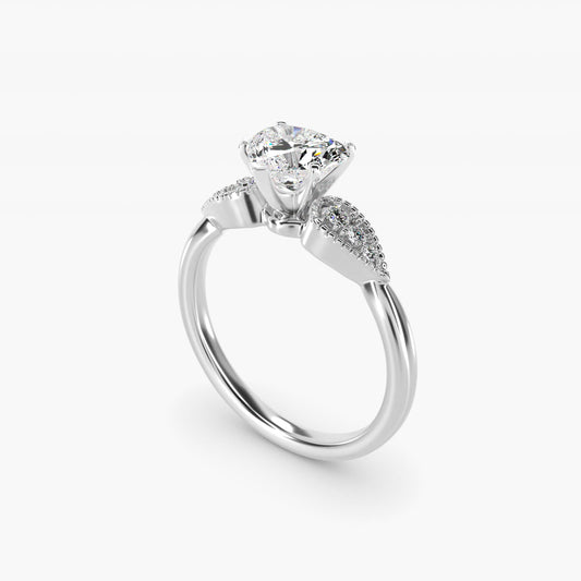 Pear-Shaped Diamond Detail Engagement Ring in 14k White Gold - Heart Center