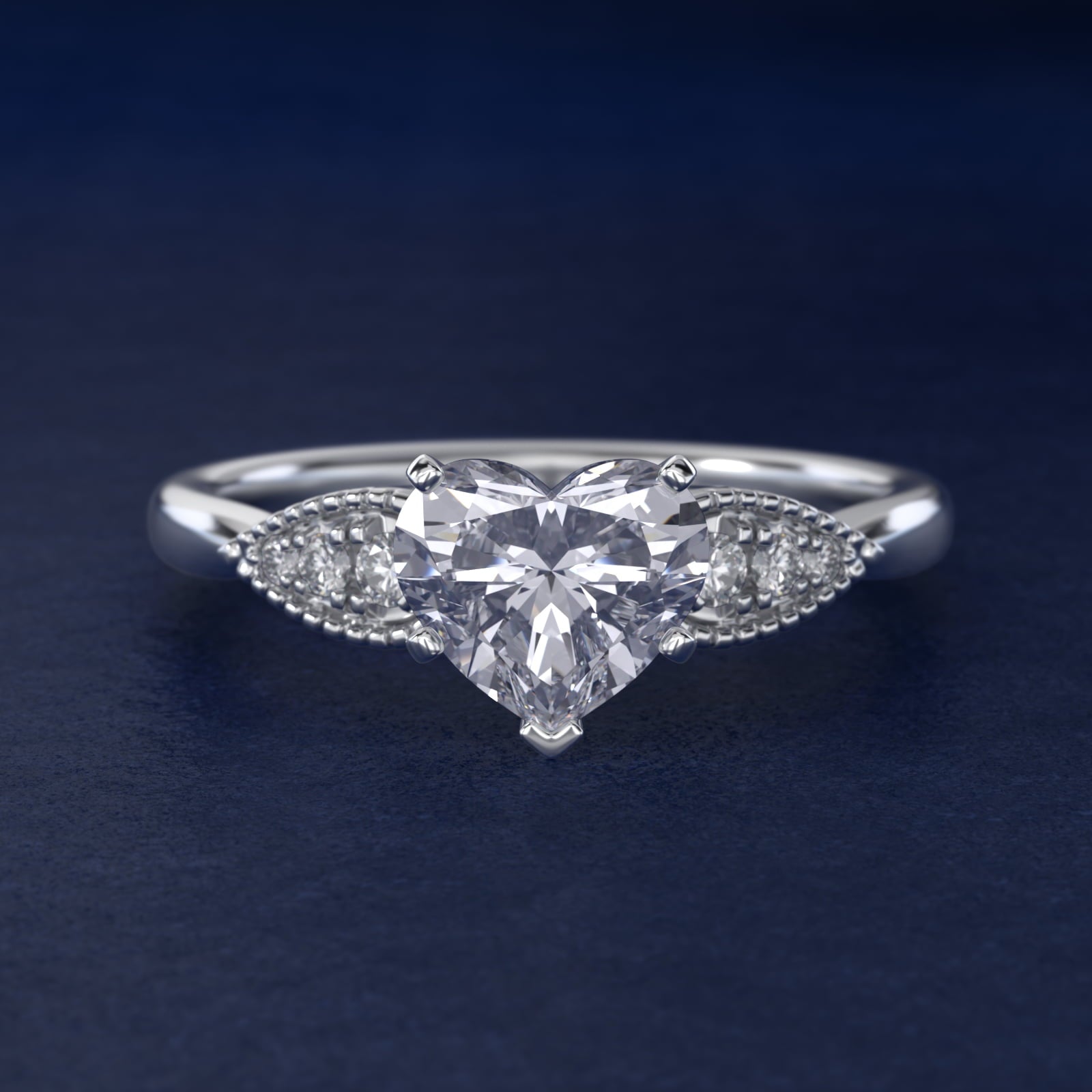 Pear-Shaped Diamond Detail Engagement Ring in 14k White Gold - Heart Center