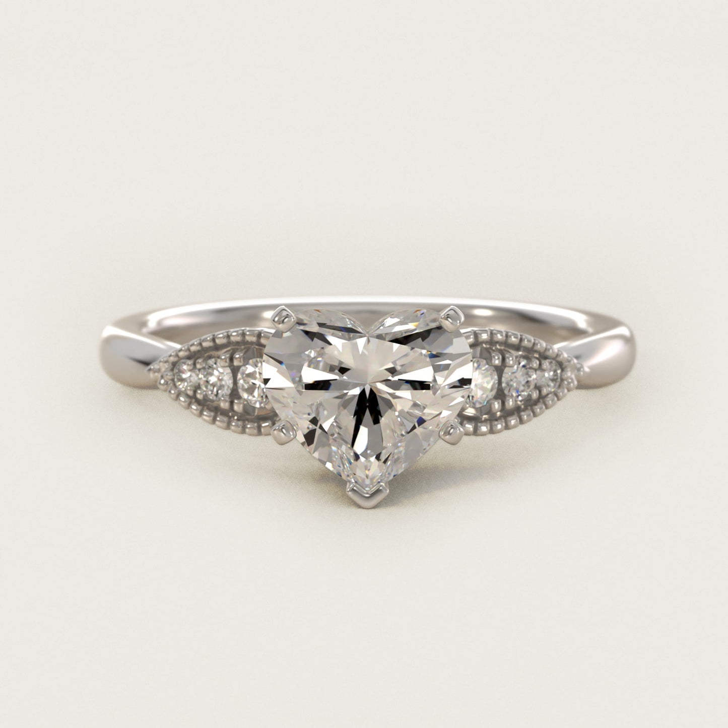 Pear-Shaped Diamond Detail Engagement Ring in 14k White Gold - Heart Center