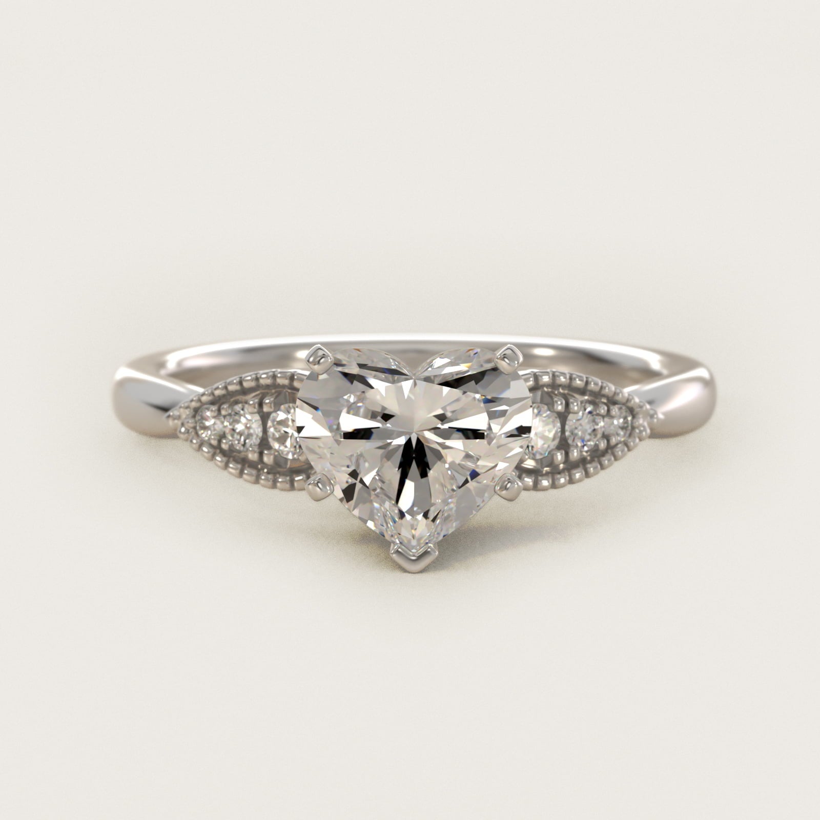 Pear-Shaped Diamond Detail Engagement Ring in 14k White Gold - Heart Center
