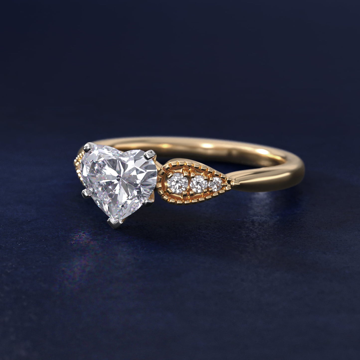 Pear-Shaped Diamond Detail Engagement Ring in 14k Yellow Gold - Heart Center