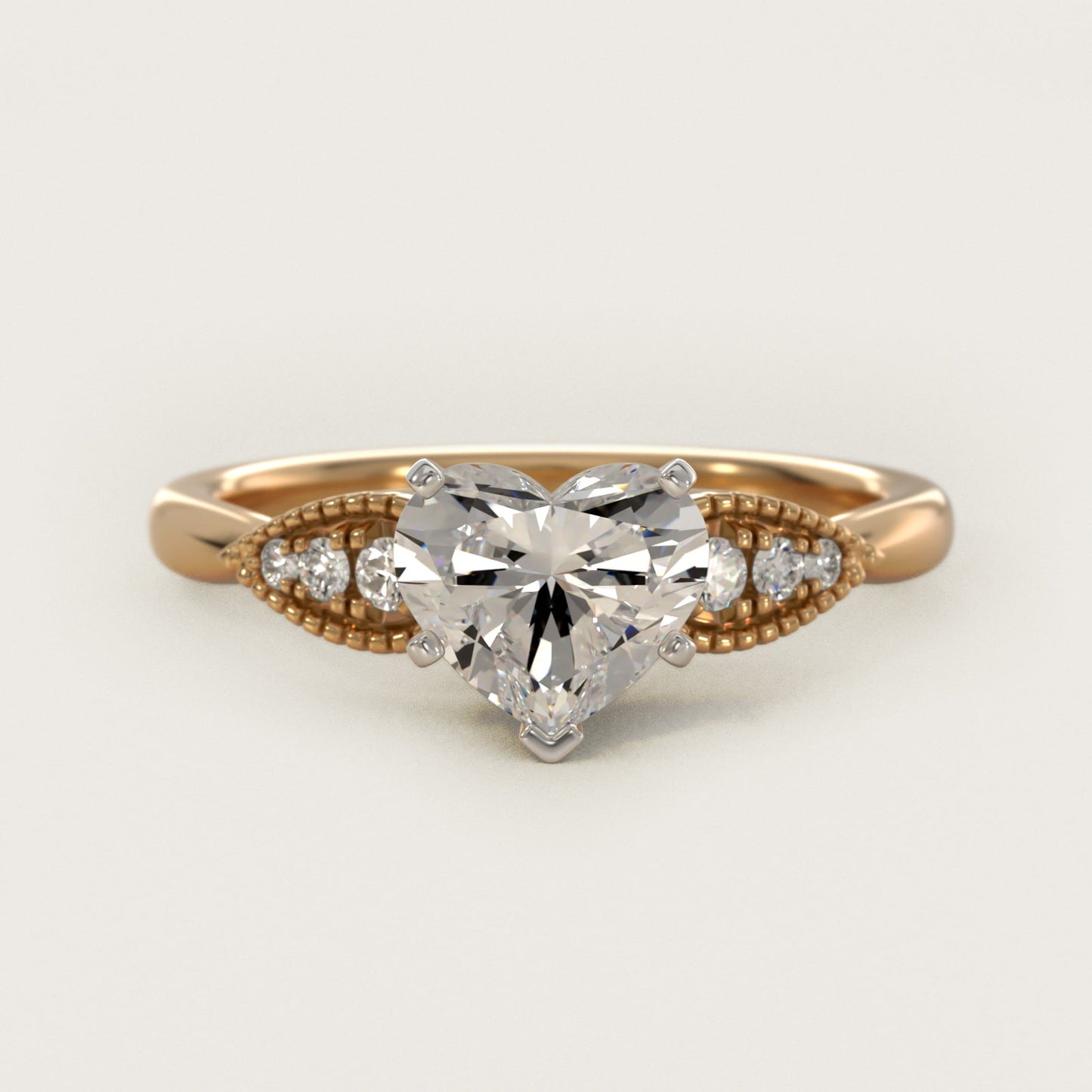 Pear-Shaped Diamond Detail Engagement Ring in 14k Yellow Gold - Heart Center