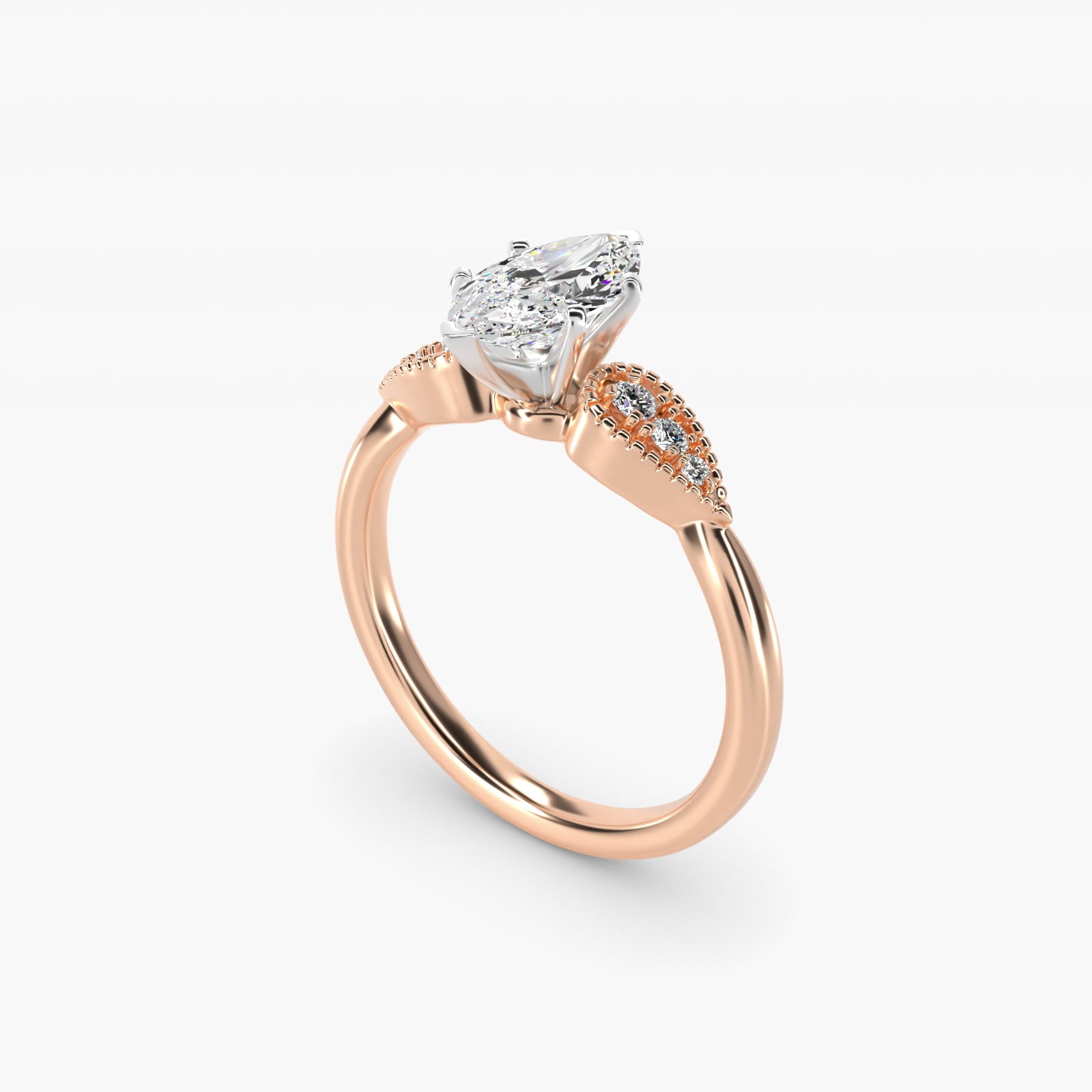 Pear-Shaped Diamond Detail Engagement Ring in 14k Rose Gold - Marquise Center