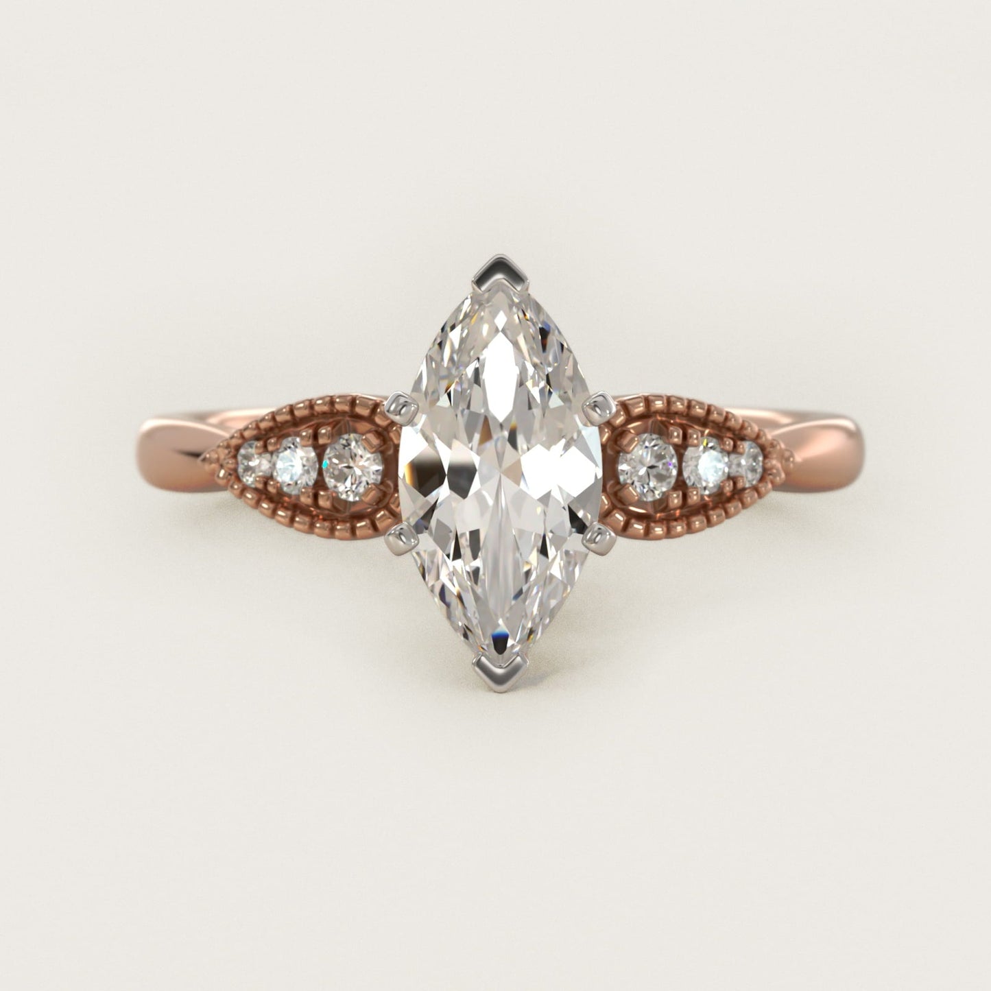 Pear-Shaped Diamond Detail Engagement Ring in 18k Rose Gold - Marquise Center