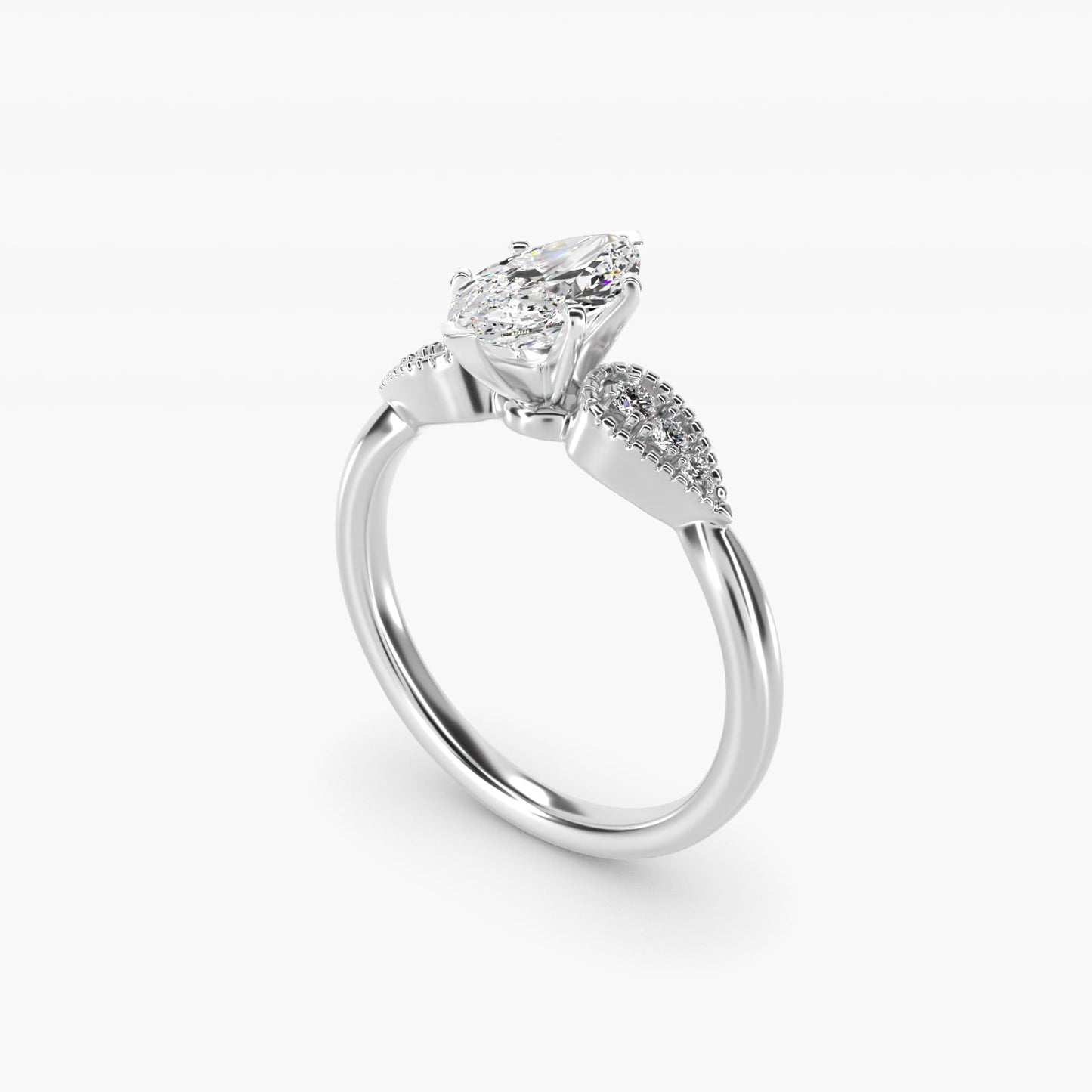 Pear-Shaped Diamond Detail Engagement Ring in 14k White Gold - Marquise Center