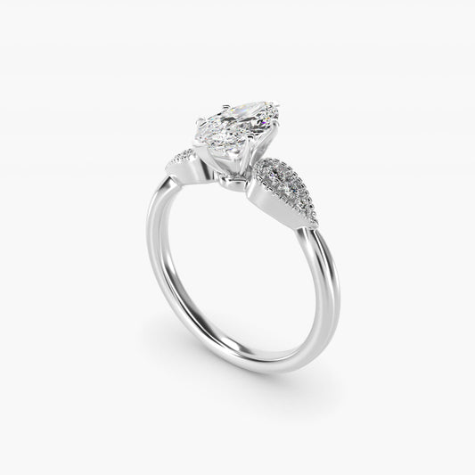 Pear-Shaped Diamond Detail Engagement Ring in 14k White Gold - Marquise Center