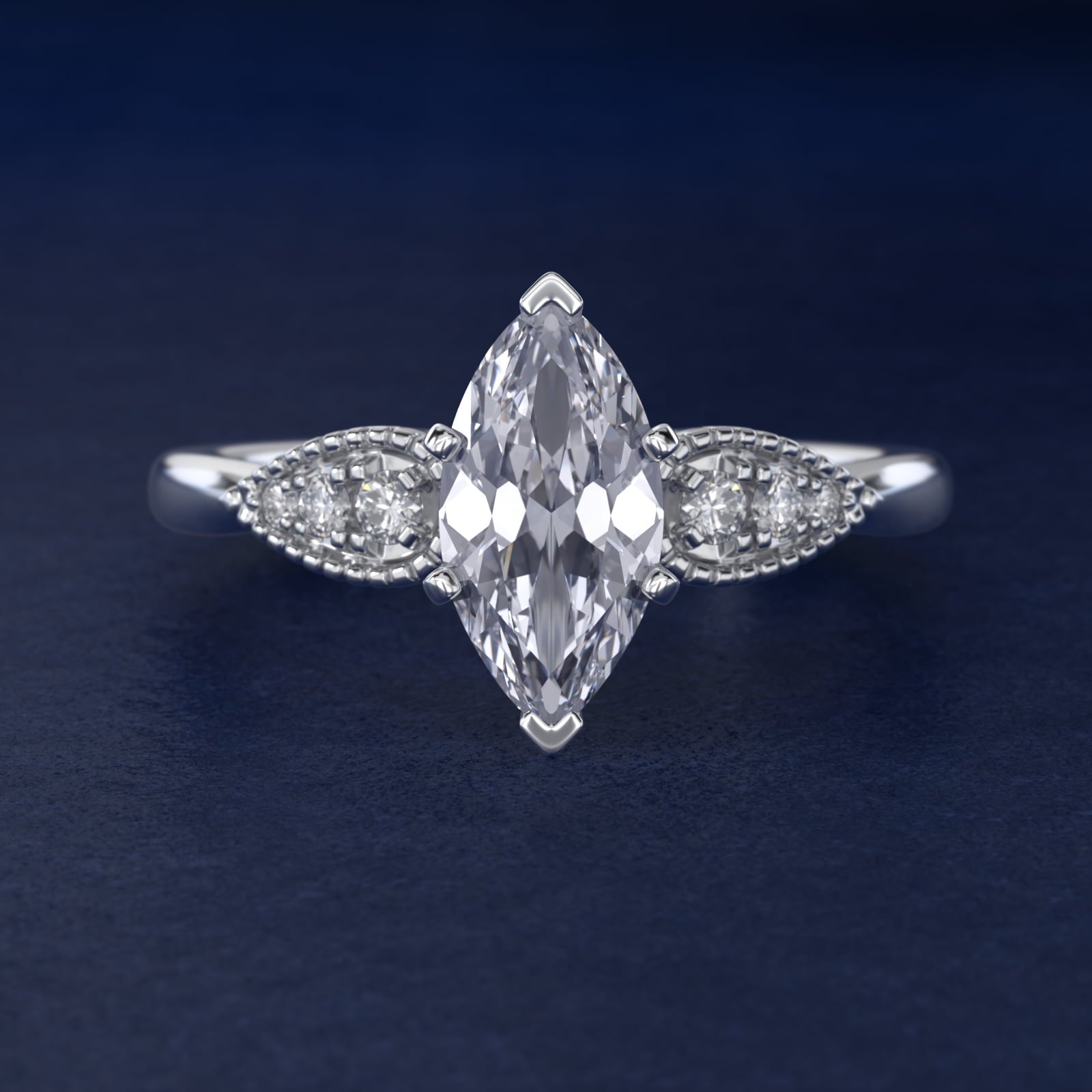 Pear-Shaped Diamond Detail Engagement Ring in 14k White Gold - Marquise Center