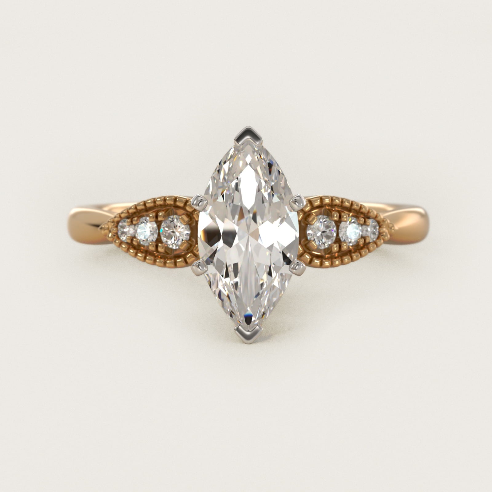 Pear-Shaped Diamond Detail Engagement Ring in 14k Yellow Gold - Marquise Center