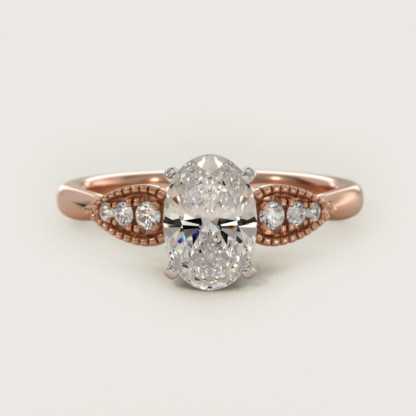 Pear-Shaped Diamond Detail Engagement Ring in 14k Rose Gold - Oval Center