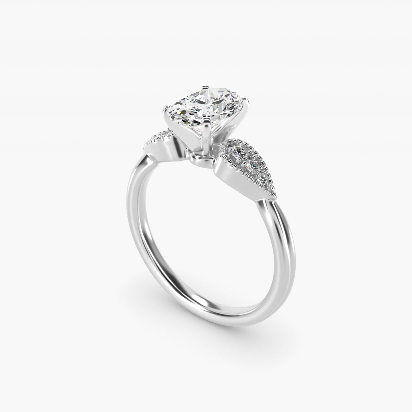 Pear-Shaped Diamond Detail Engagement Ring in 14k White Gold - Oval Center