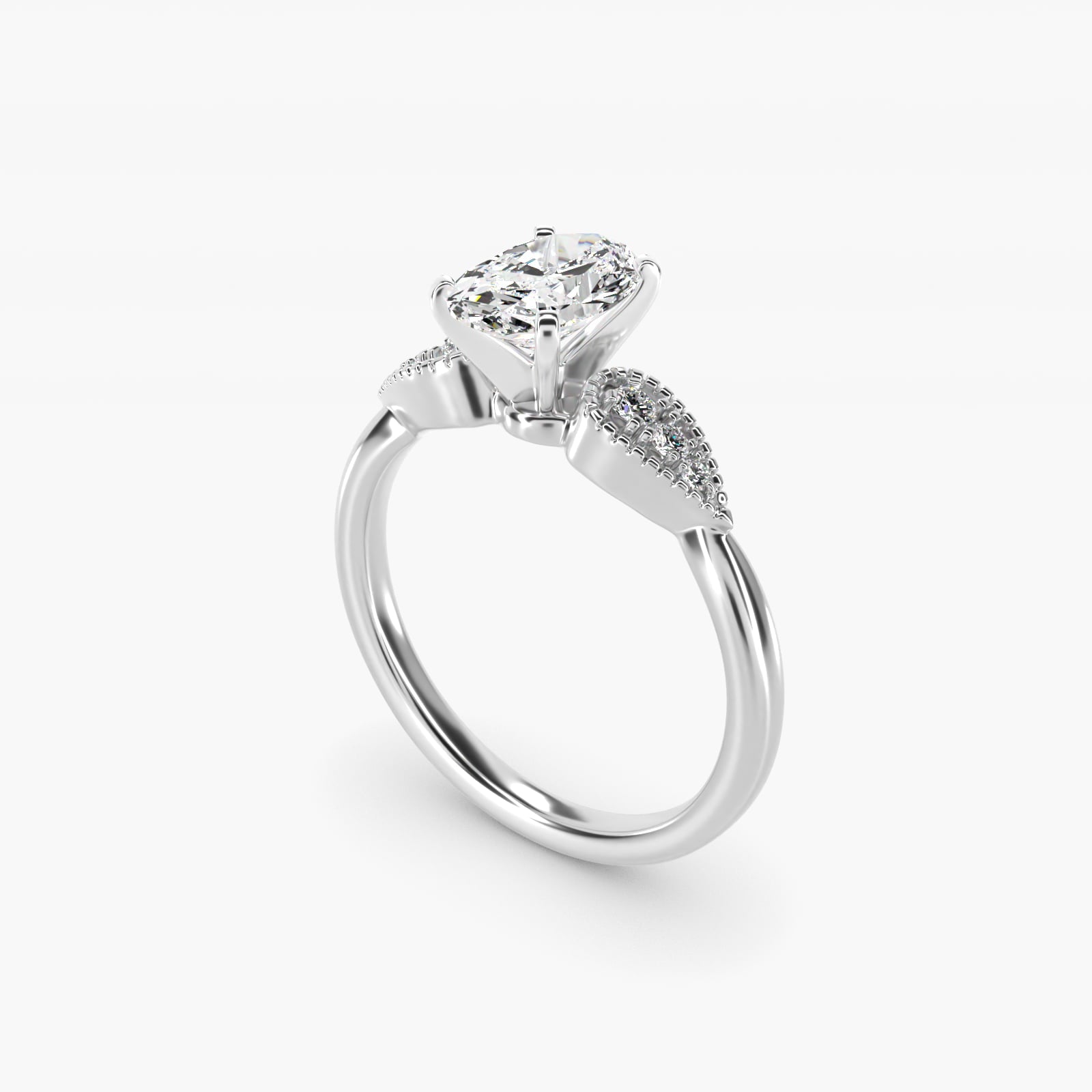 Pear-Shaped Diamond Detail Engagement Ring in 14k White Gold - Oval Center