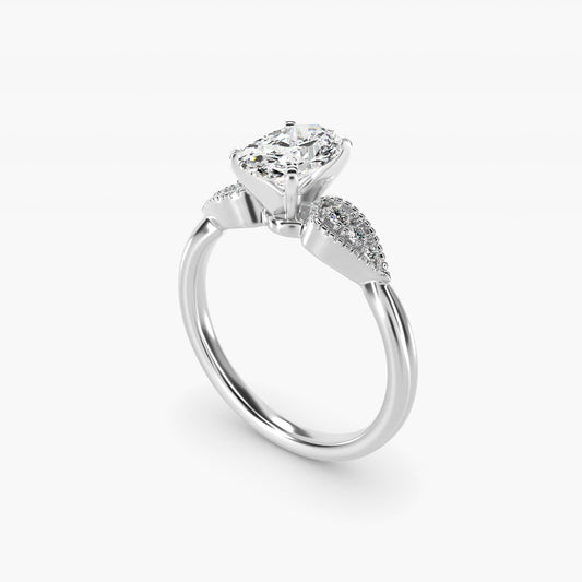 Pear-Shaped Diamond Detail Engagement Ring in 14k White Gold - Oval Center