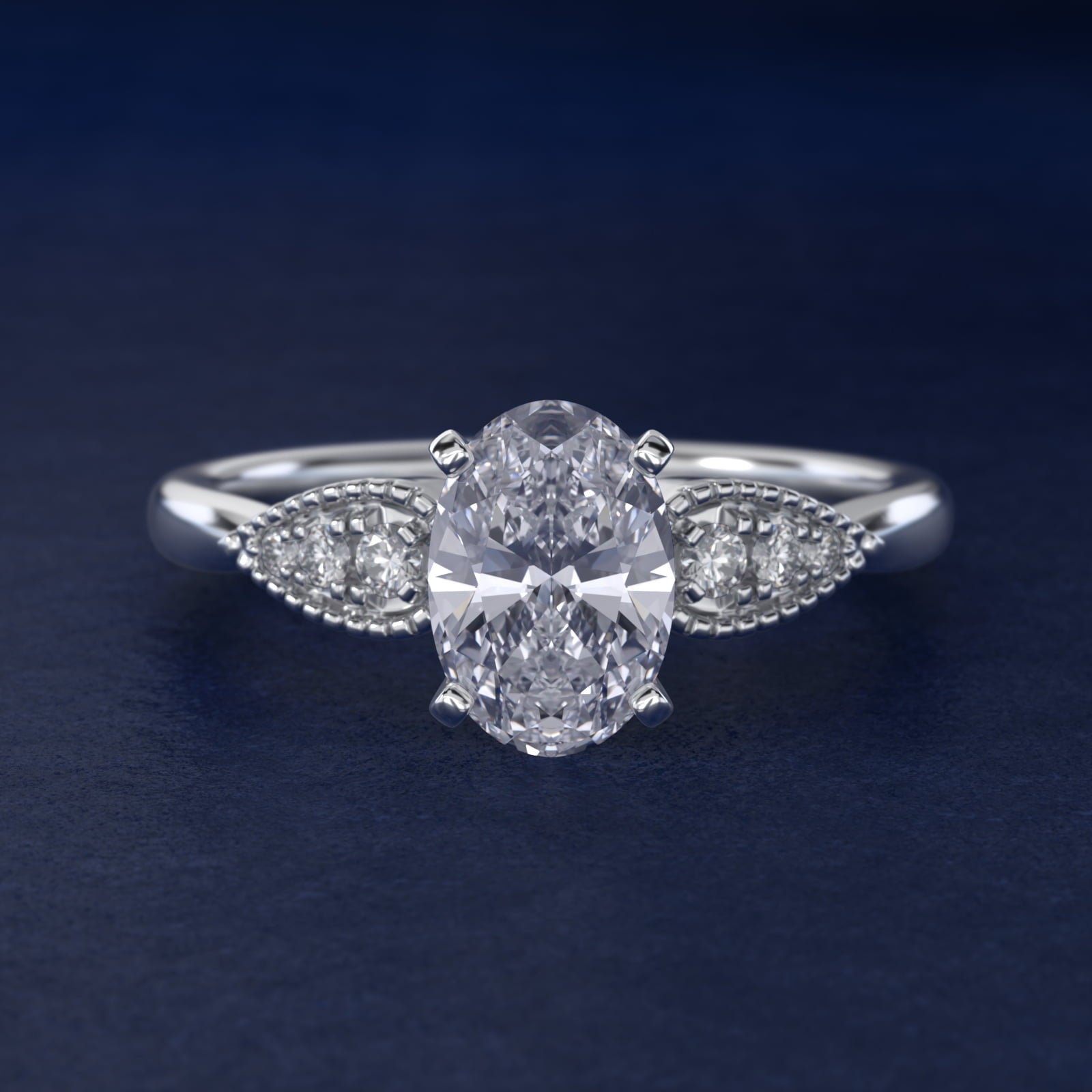 Pear-Shaped Diamond Detail Engagement Ring in 14k White Gold - Oval Center