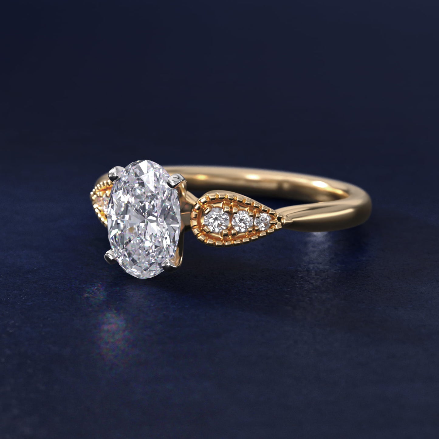 Pear-Shaped Diamond Detail Engagement Ring in 14k Yellow Gold - Oval Center