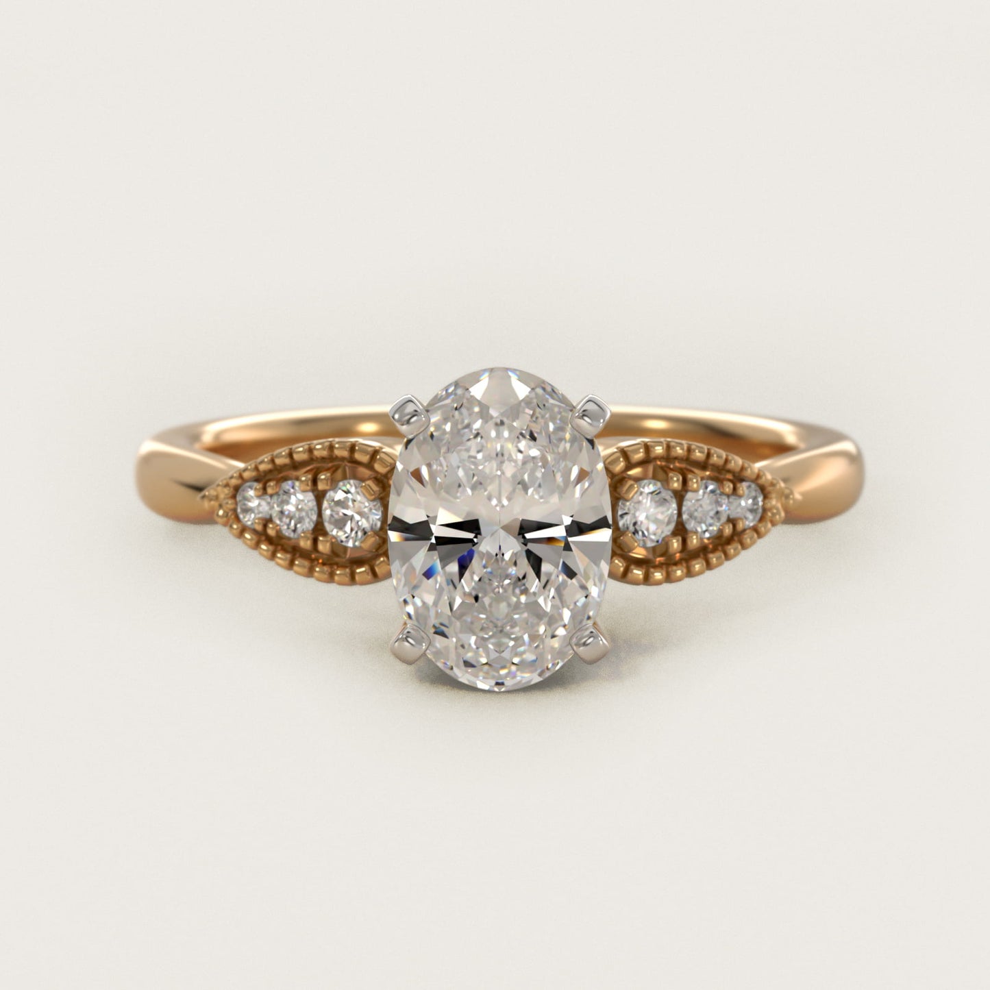Pear-Shaped Diamond Detail Engagement Ring in 14k Yellow Gold - Oval Center