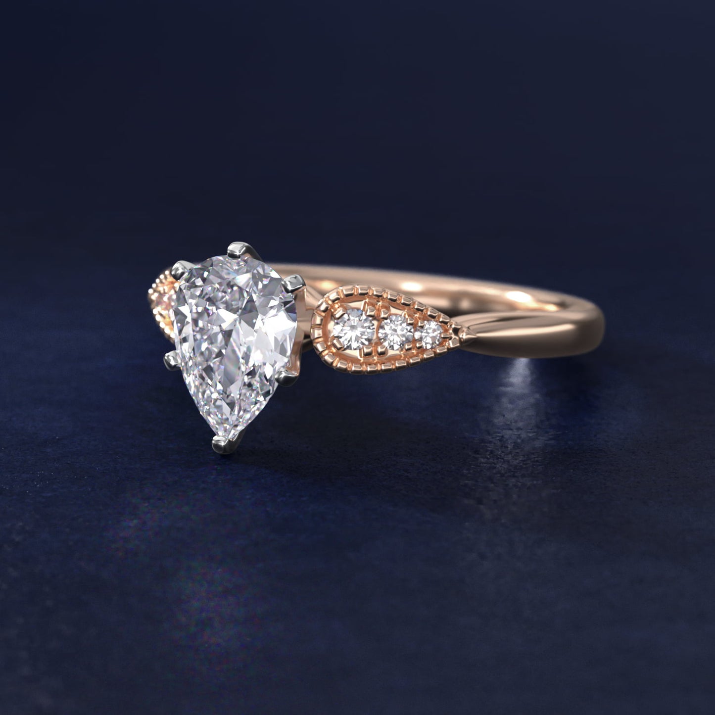 Pear-Shaped Diamond Detail Engagement Ring in 14k Rose Gold - Pear Center
