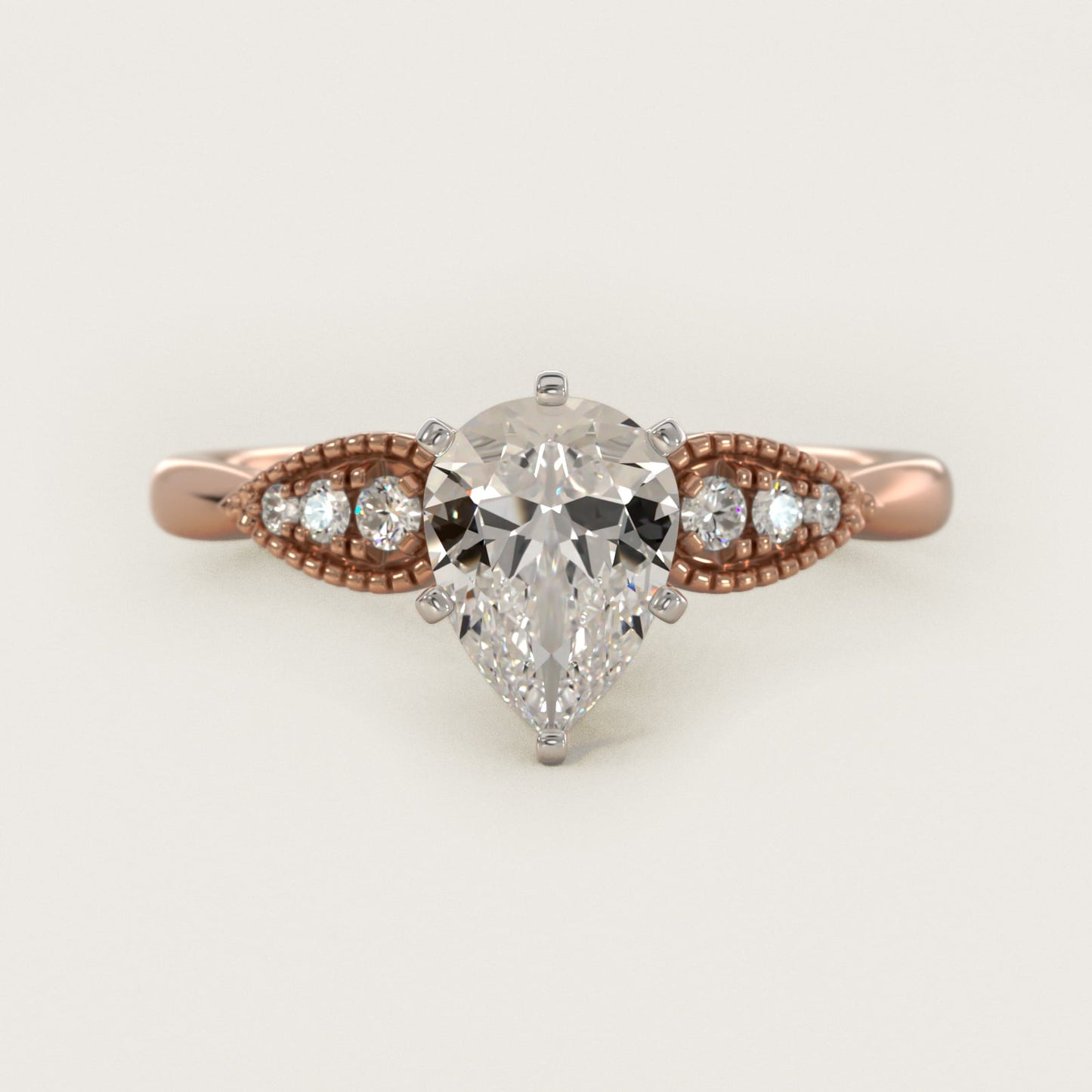Pear-Shaped Diamond Detail Engagement Ring in 14k Rose Gold - Pear Center