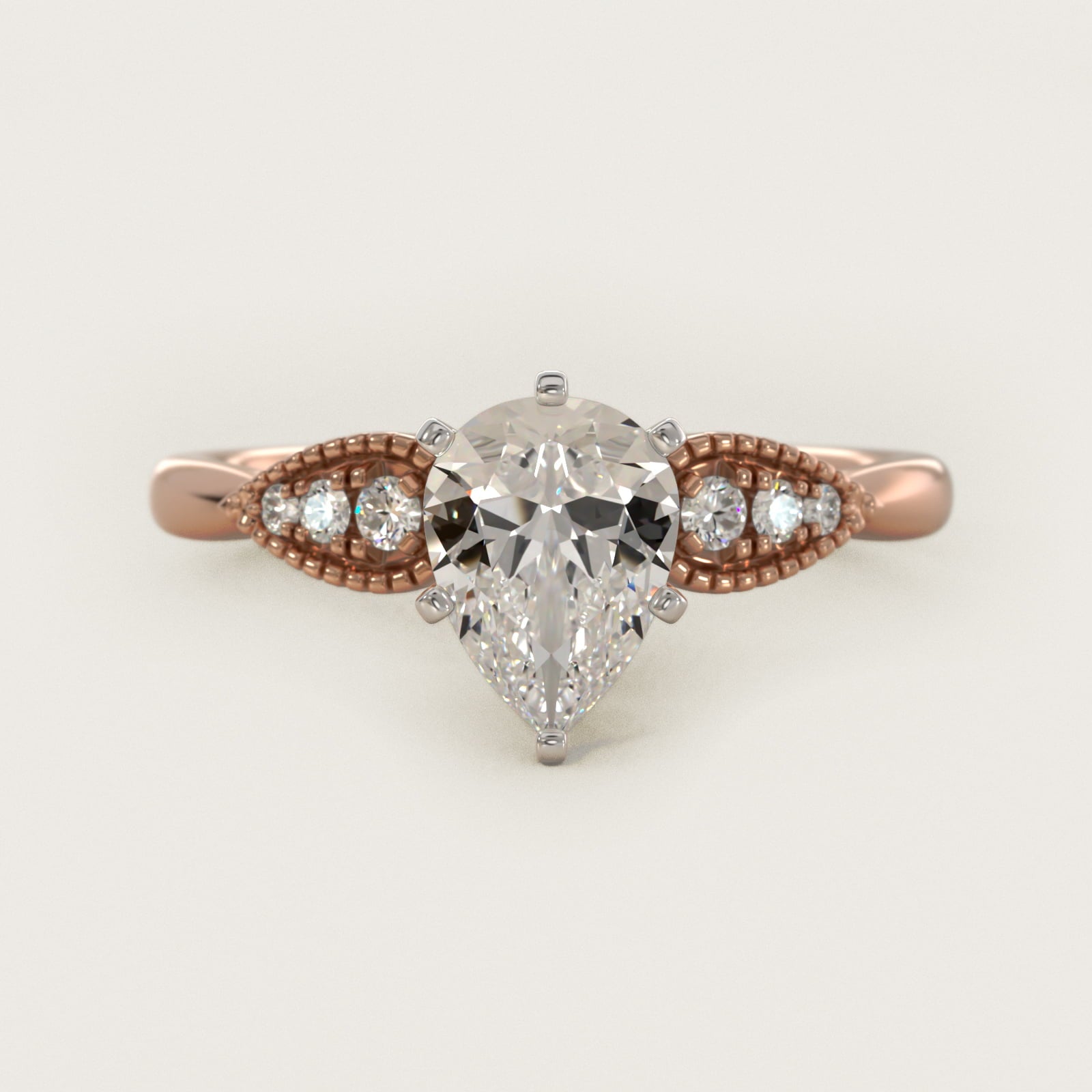 Pear-Shaped Diamond Detail Engagement Ring in 14k Rose Gold - Pear Center