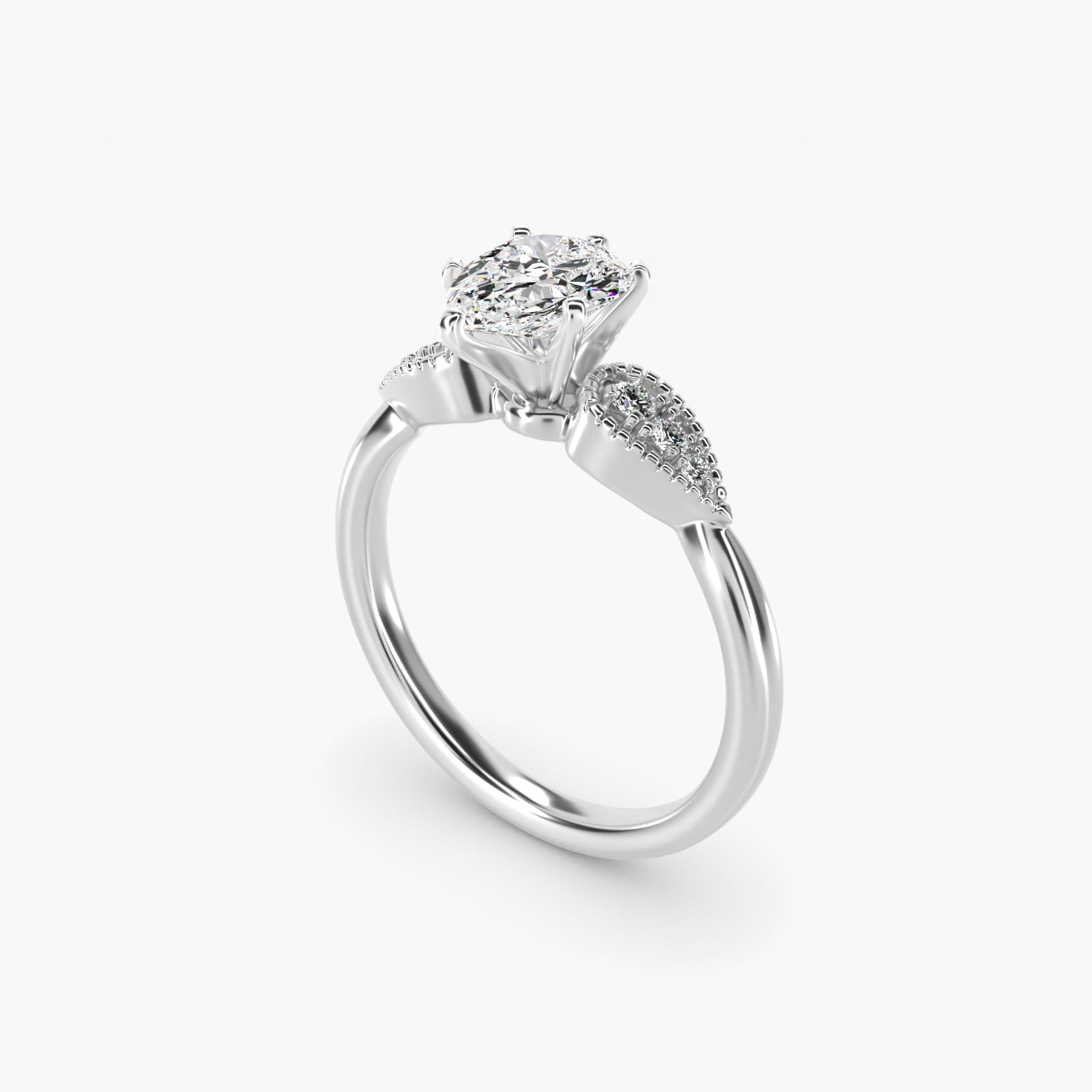 Pear-Shaped Diamond Detail Engagement Ring in 14k White Gold - Pear Center