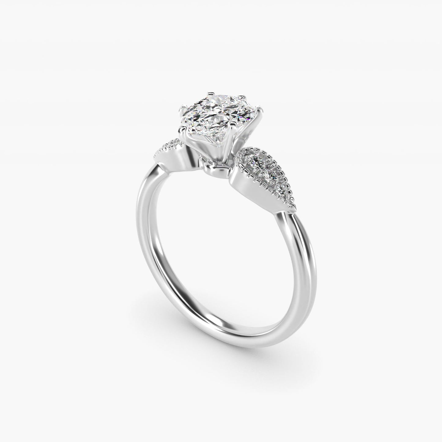 Pear-Shaped Diamond Detail Engagement Ring in 18k White Gold - Pear Center