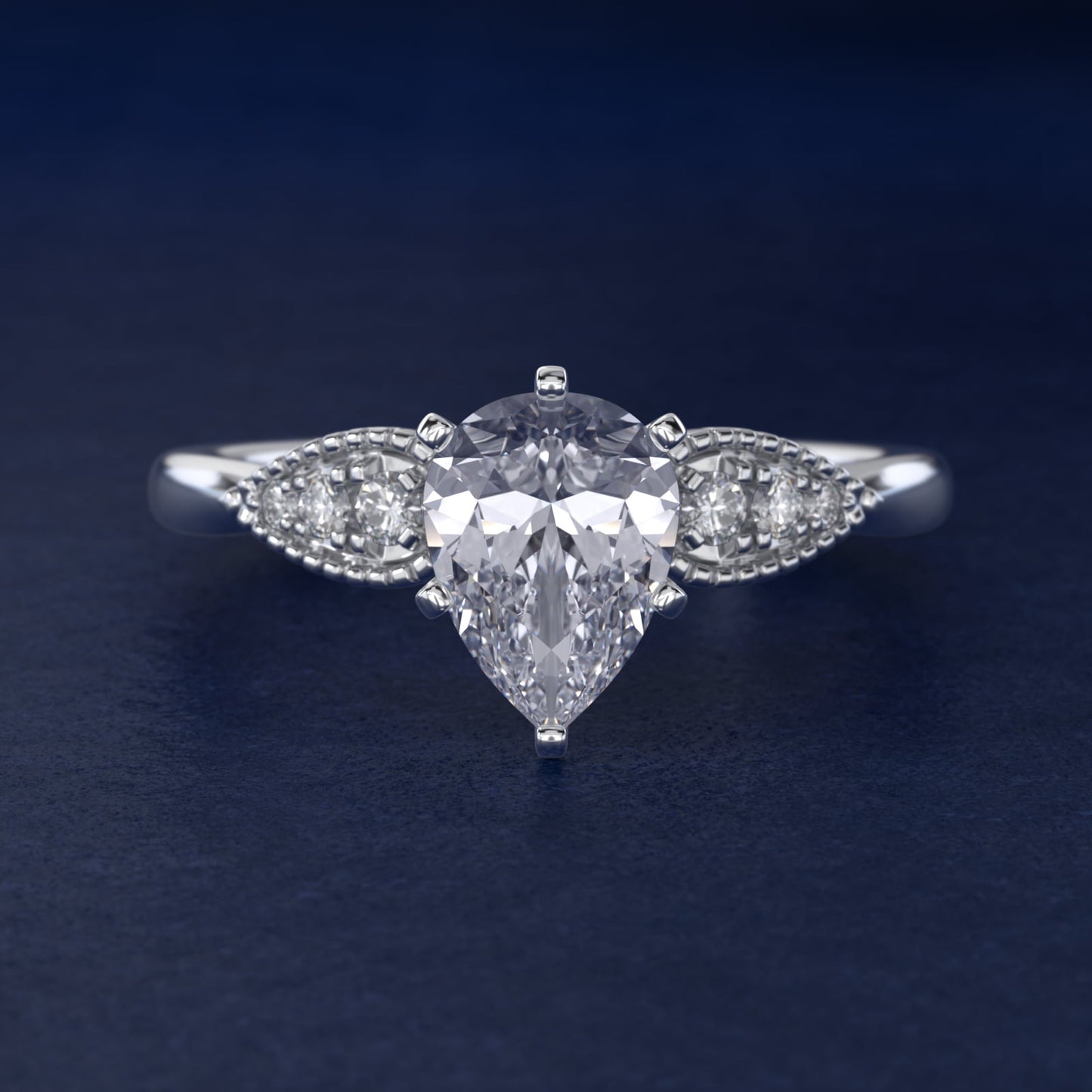 Pear-Shaped Diamond Detail Engagement Ring in 14k White Gold - Pear Center