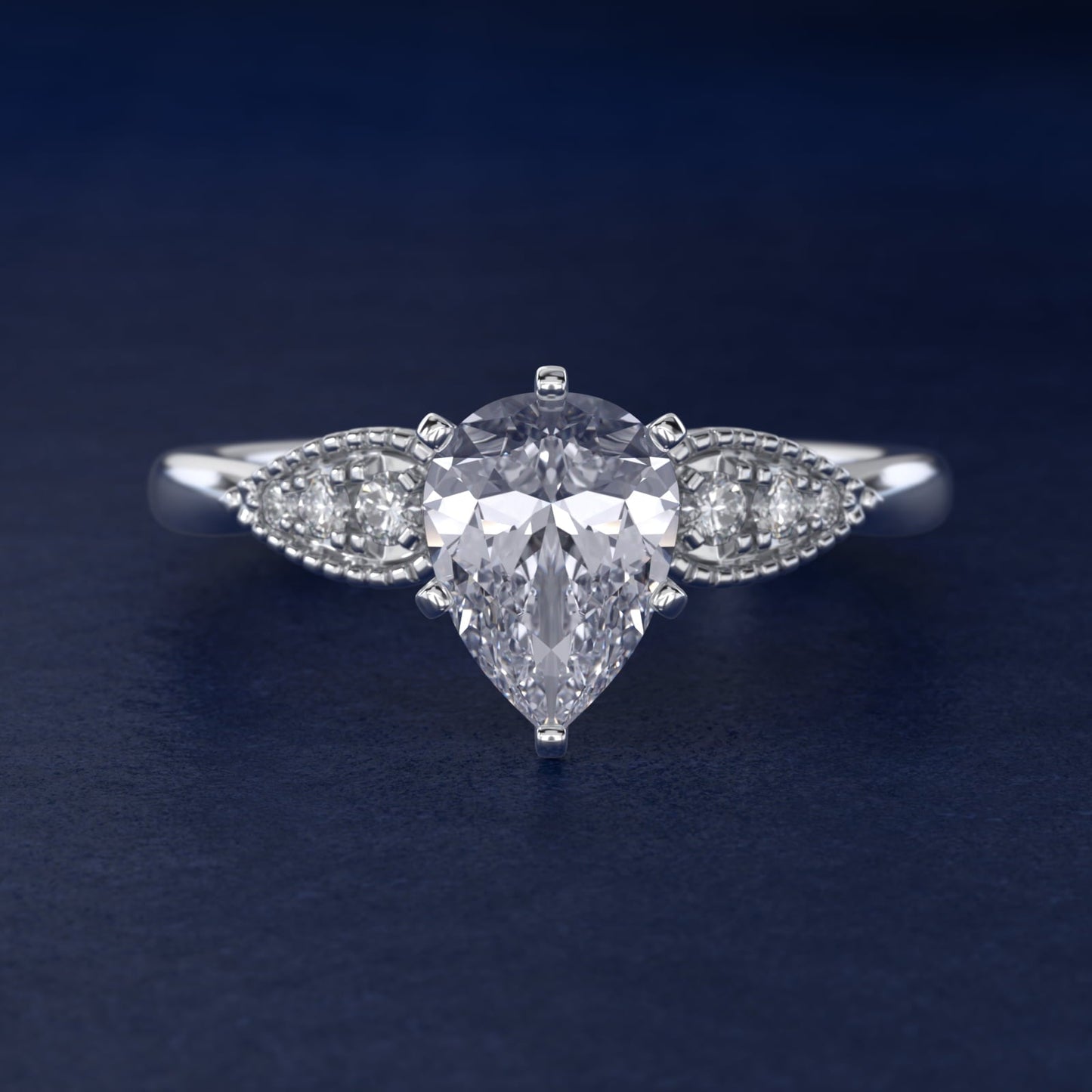 Pear-Shaped Diamond Detail Engagement Ring in 18k White Gold - Pear Center