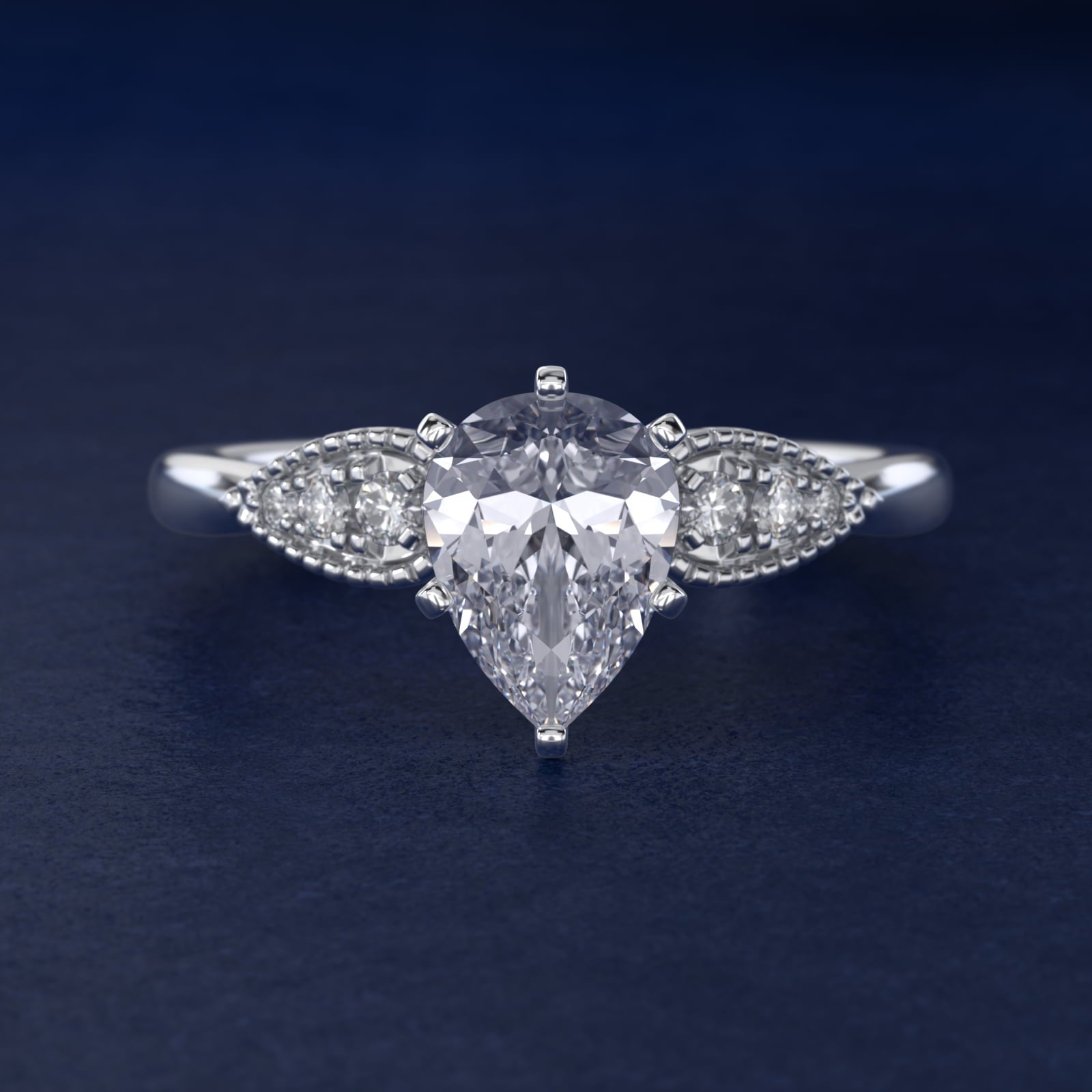 Pear-Shaped Diamond Detail Engagement Ring in 18k White Gold - Pear Center