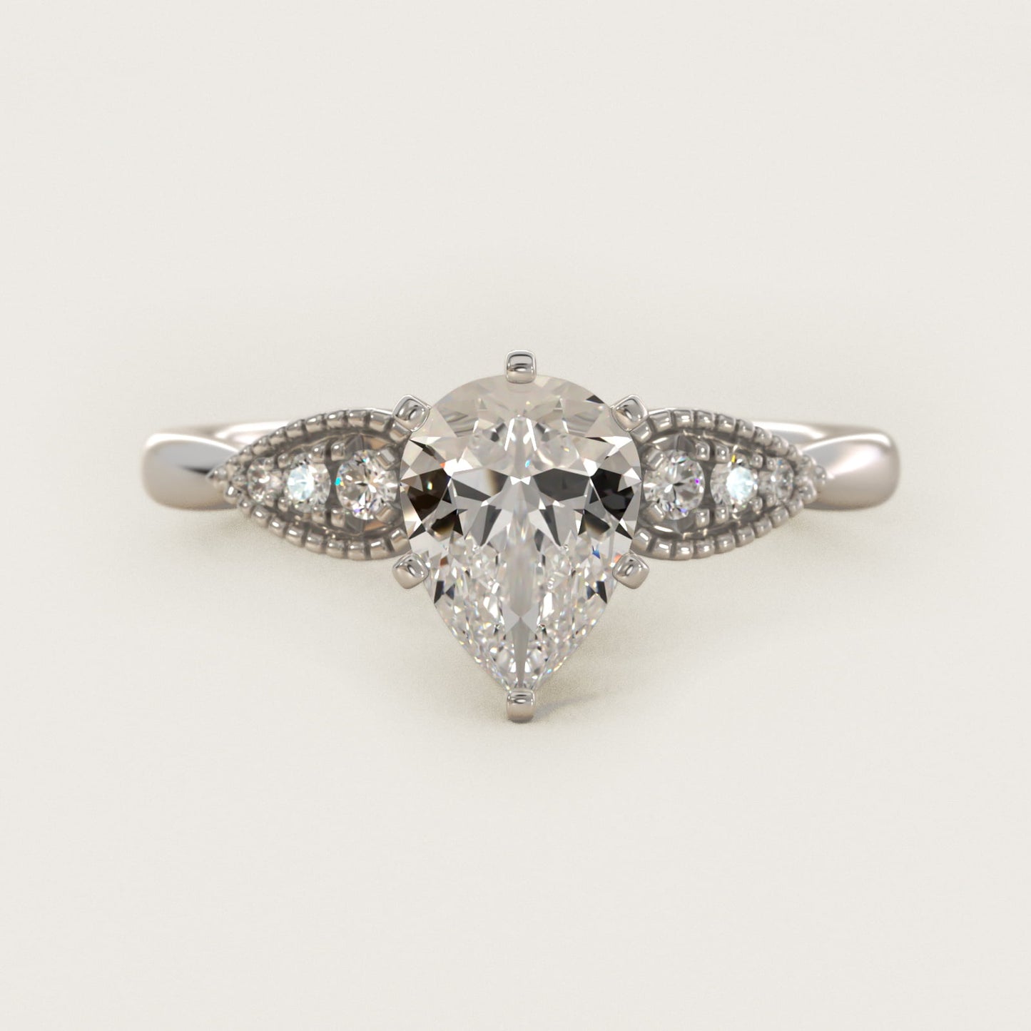 Pear-Shaped Diamond Detail Engagement Ring in 14k White Gold - Pear Center