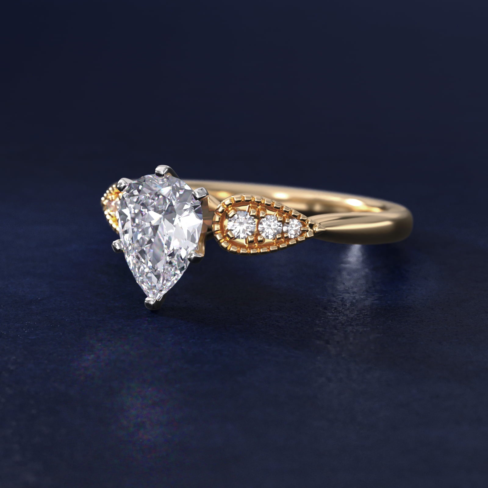Pear-Shaped Diamond Detail Engagement Ring in 14k Yellow Gold - Pear Center