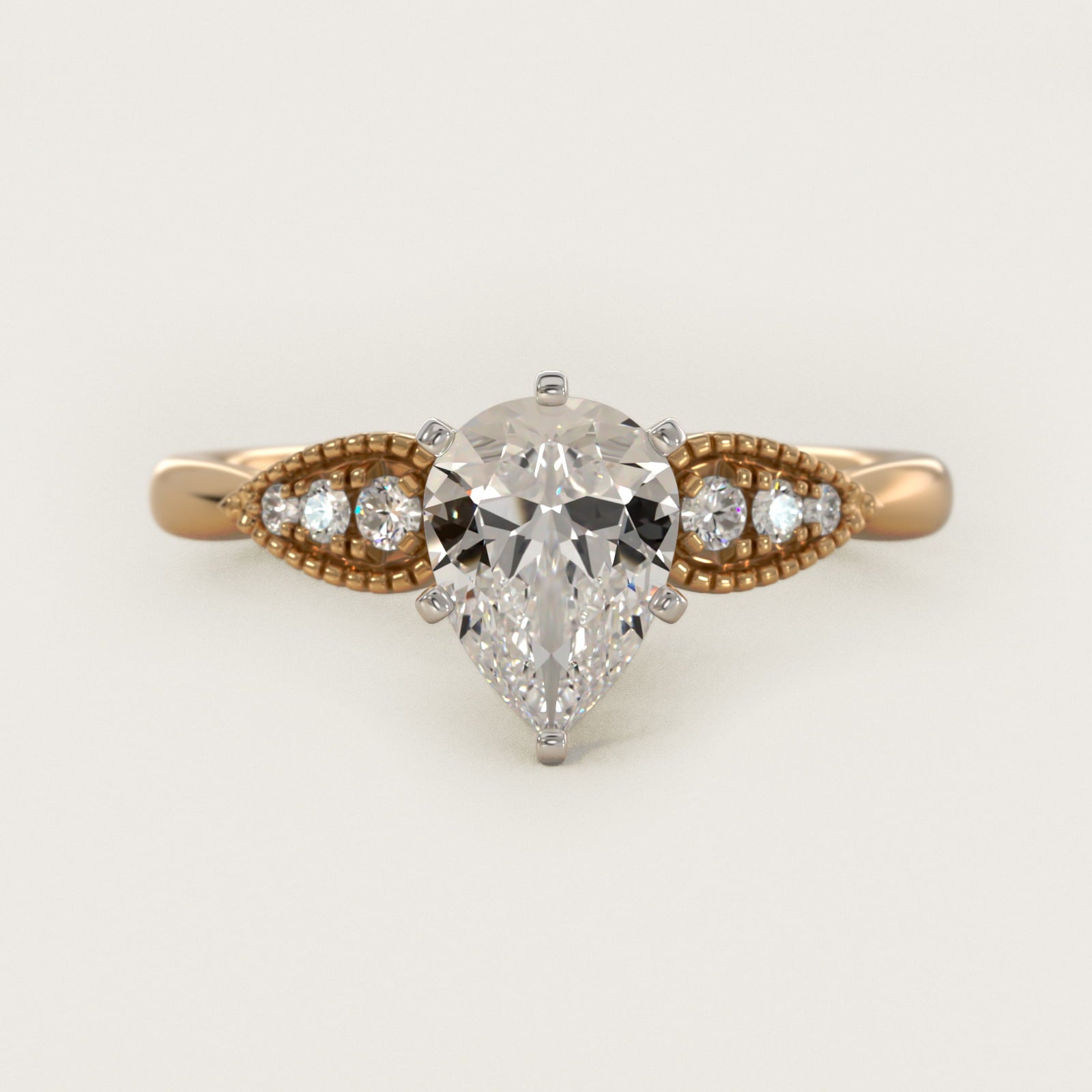Pear-Shaped Diamond Detail Engagement Ring in 14k Yellow Gold - Pear Center