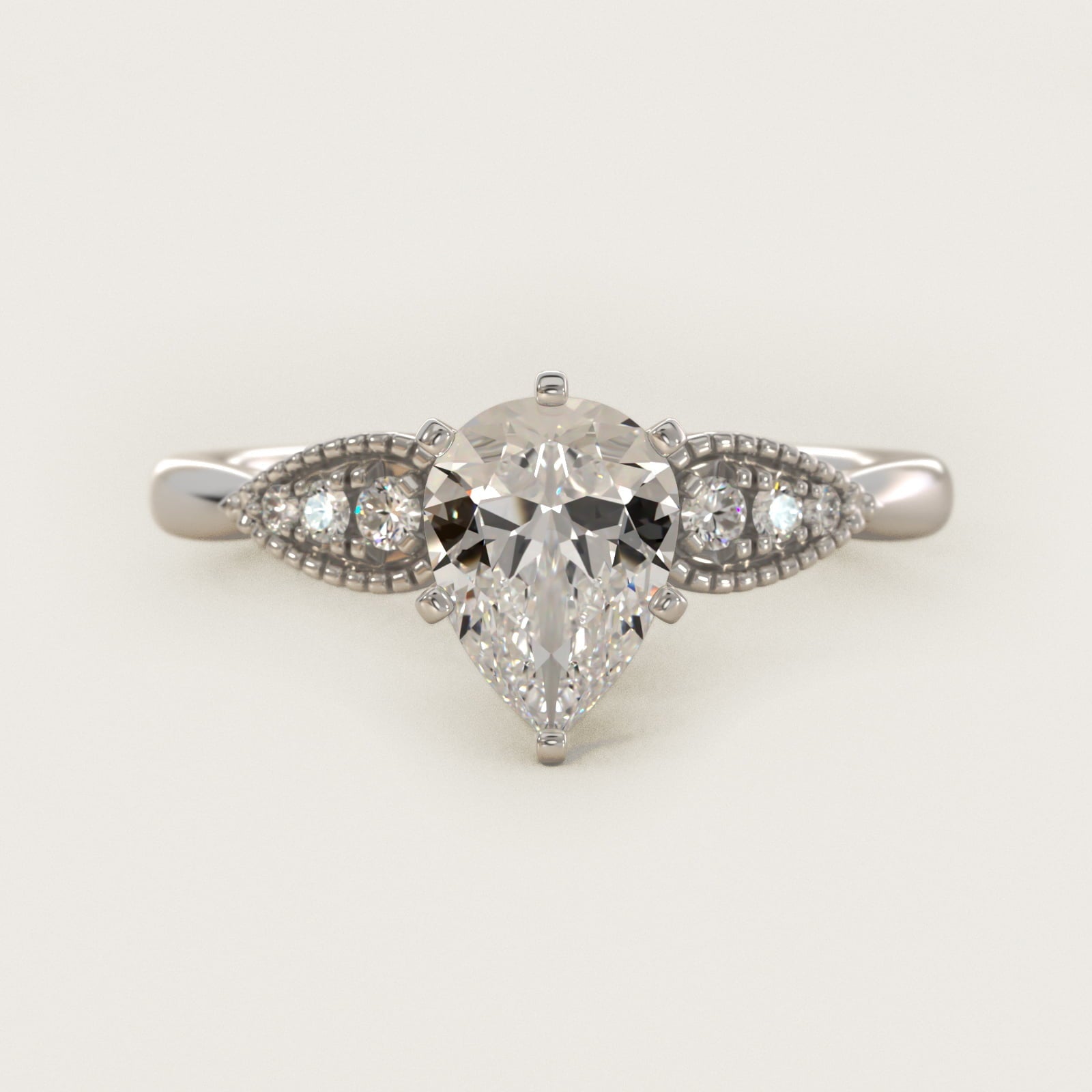 Pear-Shaped Diamond Detail Engagement Ring in Platinum - Pear Center