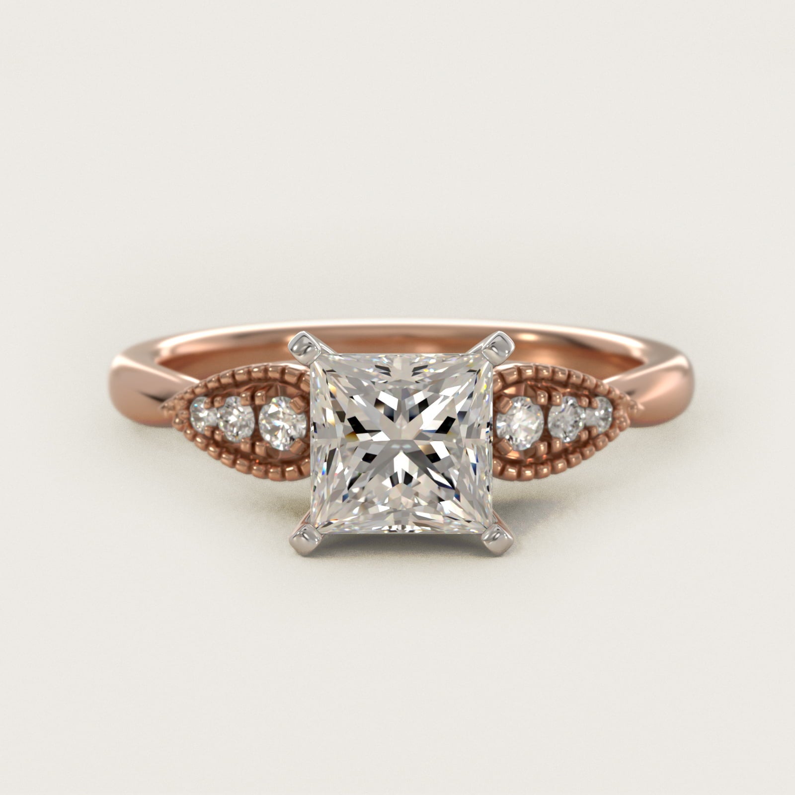 Pear-Shaped Diamond Detail Engagement Ring in 14k Rose Gold - Princess Center