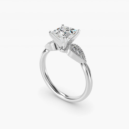 Pear-Shaped Diamond Detail Engagement Ring in 14k White Gold - Princess Center