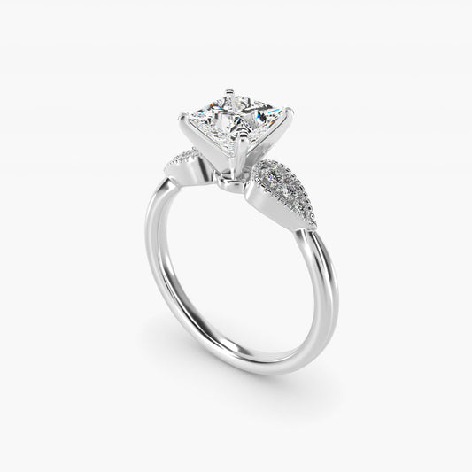 Pear-Shaped Diamond Detail Engagement Ring in 18k White Gold - Princess Center