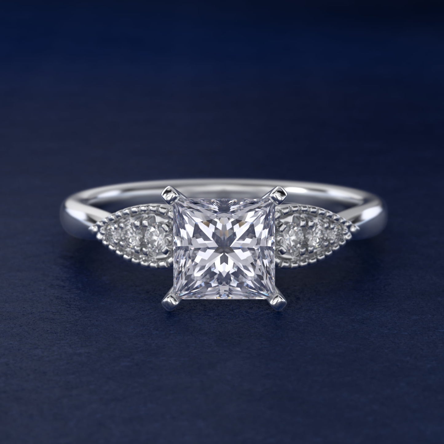 Pear-Shaped Diamond Detail Engagement Ring in 14k White Gold - Princess Center