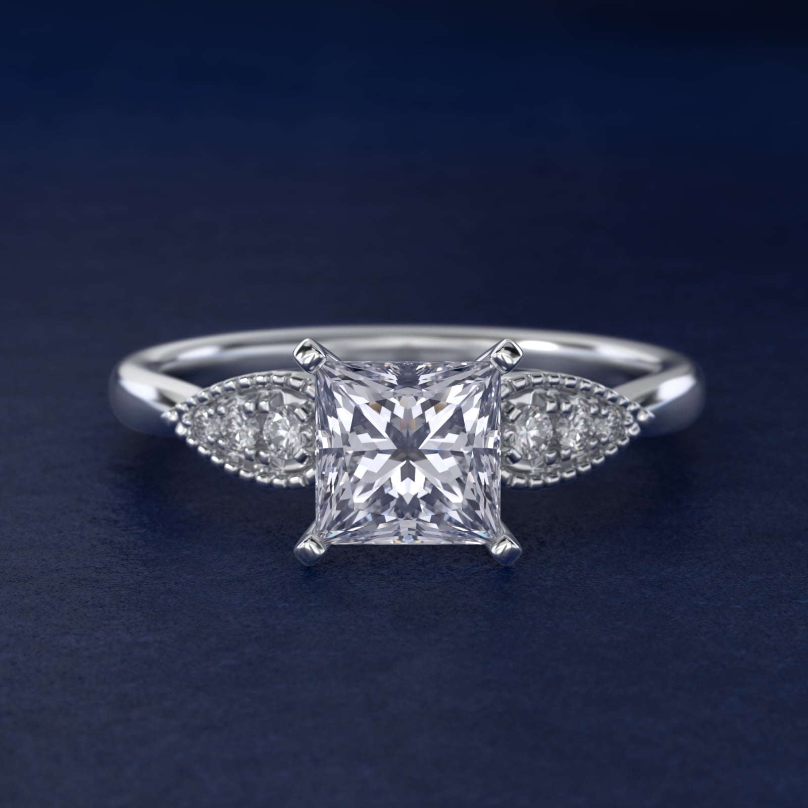 Pear-Shaped Diamond Detail Engagement Ring in 14k White Gold - Princess Center