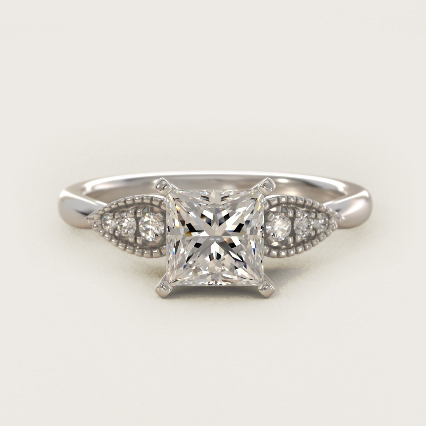 Pear-Shaped Diamond Detail Engagement Ring in 18k White Gold - Princess Center