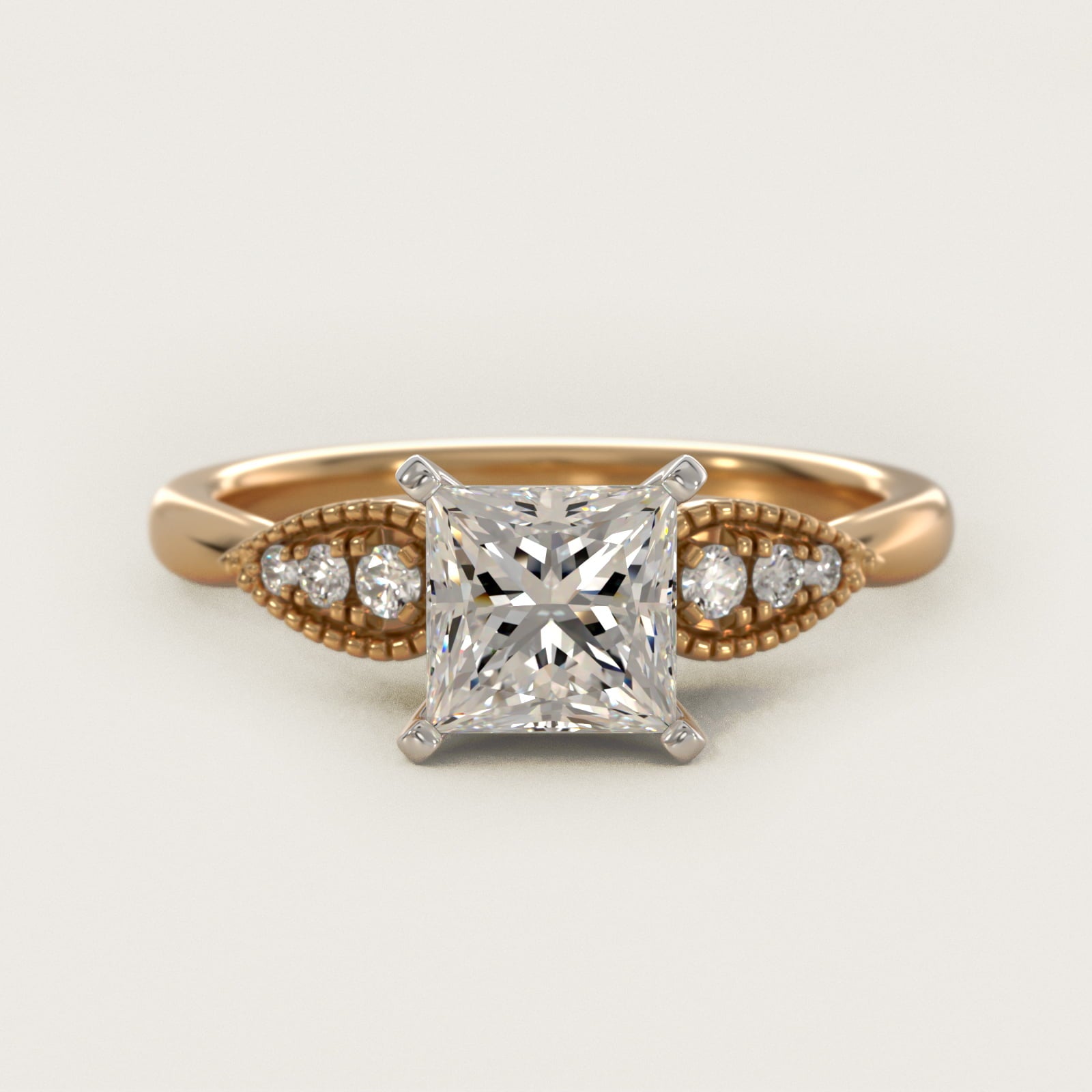 Pear-Shaped Diamond Detail Engagement Ring in 14k Yellow Gold - Princess Center