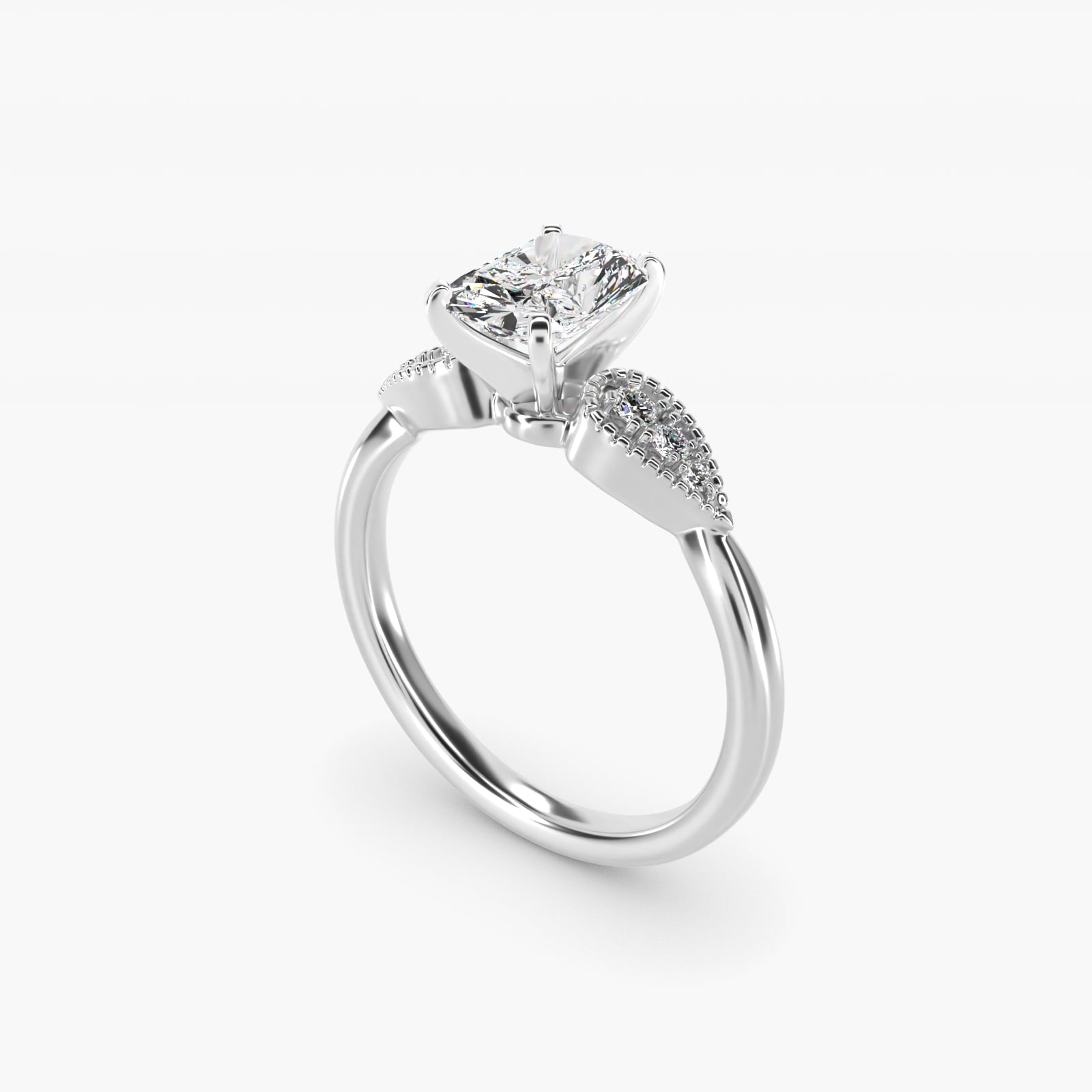 Pear-Shaped Diamond Detail Engagement Ring in 14k White Gold - Radiant Center
