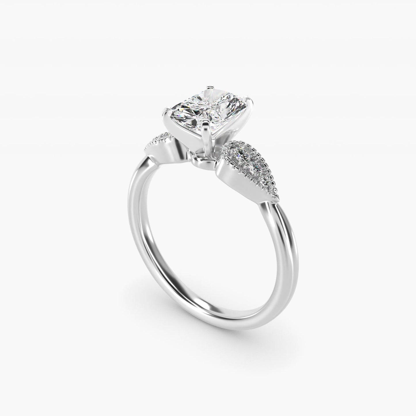 Pear-Shaped Diamond Detail Engagement Ring in 18k White Gold - Radiant Center