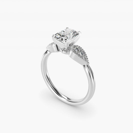 Pear-Shaped Diamond Detail Engagement Ring in 18k White Gold - Radiant Center