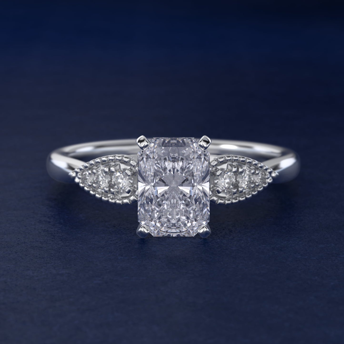 Pear-Shaped Diamond Detail Engagement Ring in 14k White Gold - Radiant Center